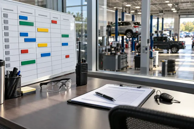 Operations planning tools overlooking an active automotive service department