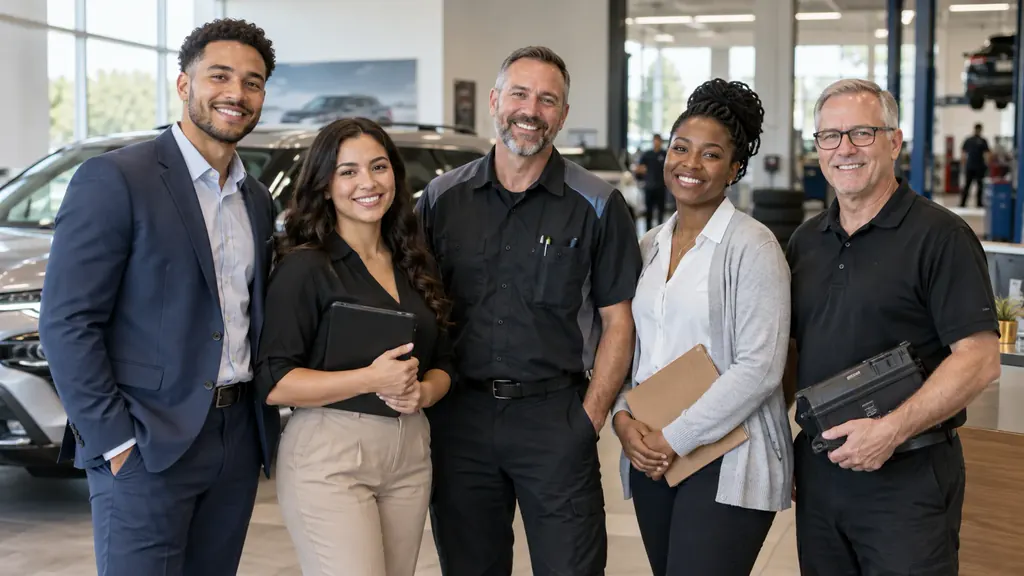A welcoming team of automotive professionals ready to meet new coworkers